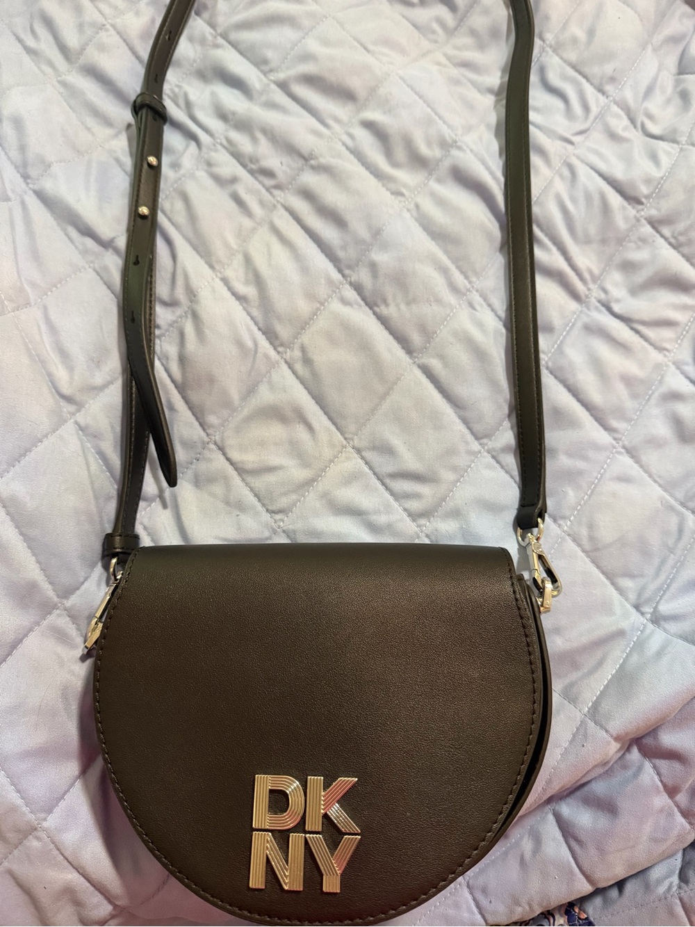 DKNY Black Half Moon Crossbody with Gold Logo